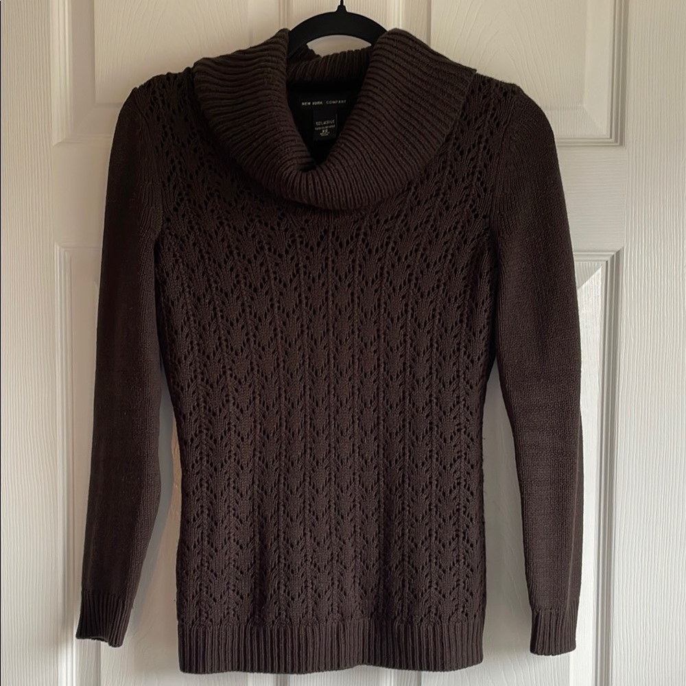New York & Co. Brown Knit Cowl Neck Sweater